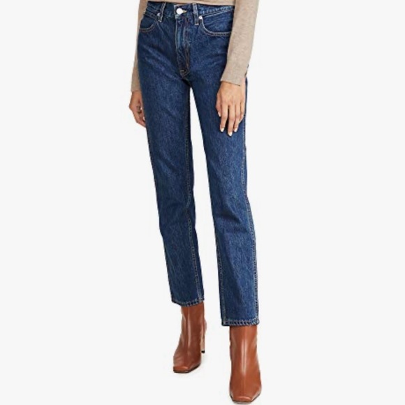 SLVRLAKE Virginia Slim Medium Wash Tan Stitching Tapered Leg Jeans 26 - Picture 1 of 11